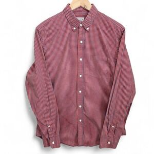 J Crew Mens Medium Button Down Shirt Orange Blue Gingham Check Long Sleeve